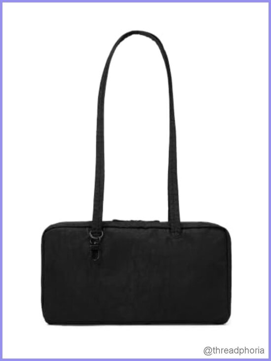 Handbags - Lightweight Nylon Bowler Shoulder Tote Bag with East-West Silhouette